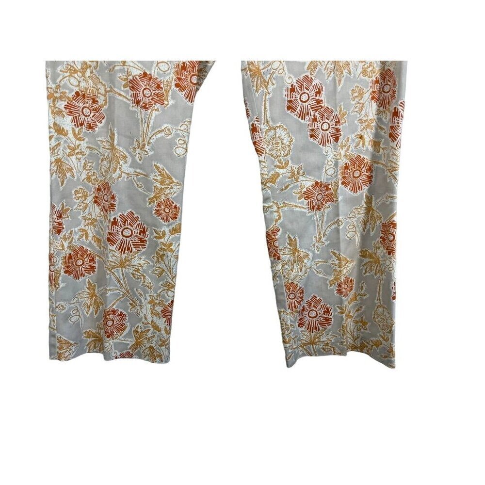 Sigrid Olsen Pant Women 12 Tan Straight Leg Ankle Floral Tropical Retro Western - Picture 6 of 13